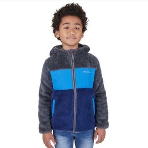Eddie Bauer Kids Quest Fleece Hooded Jacket - 10/12 Gray And Blue